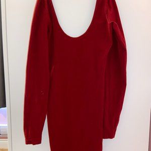 Scoop Neck Long Sleeve Midi Dress | Deep Red